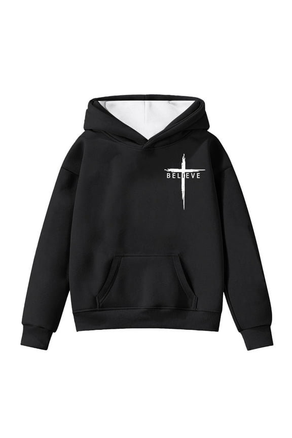 Christian Hoodies for Girls Jesus Graphic Hooded Pockets Long Sleeve Baggy Sweatshirts Fall Winter Outfits 4-14Y (#01 Black, 6T)