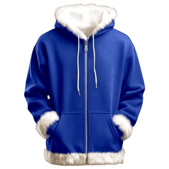 Gyexs Christmas Hoodies Women Santa Sweatshirt Zip up Hooded Unisex Solid Color Oversized Long Sleeve Xmas Sweatshirts with Pockets, Blue, Size XXXXXL