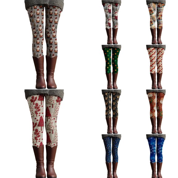 Gyexs Christmas Leggings for Women Funny Xmas Printed Soft Comfortable Pajamas Pants Winter Warm Lined Tights #03 Green & Size XXL