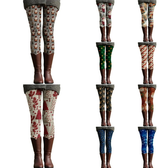Gyexs Christmas Leggings for Women Funny Xmas Printed Soft Comfortable Pajamas Pants Winter Warm Lined Tights #09 Blue & Size XXL