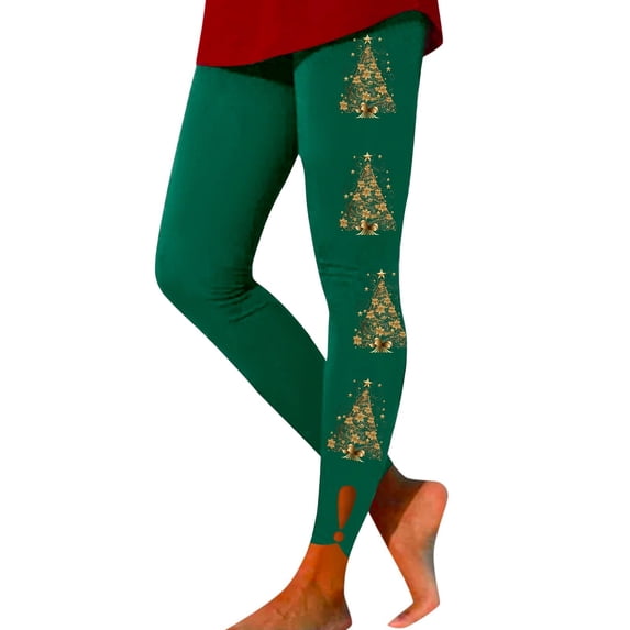 Gyexs Christmas Leggings for Women Funny Xmas Prints Elastic Waist Soft Comfortable Winter Thermal Tights Yoga Pants Z02 Dark Green & XXXL