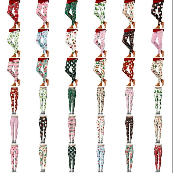 Gyexs Christmas Leggings for Women Soft Stretchy Xmas Printed Pajamas Pants Lined Gym Yoga Pants Womens Christmas Apparel C-Red & Size M