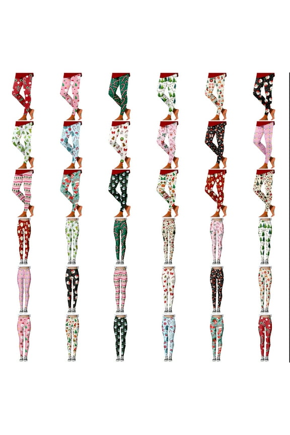 Christmas Leggings for Women Soft Stretchy Xmas Printed Pajamas Pants Lined Gym Yoga Pants Womens Christmas Apparel F-Pink & Size S