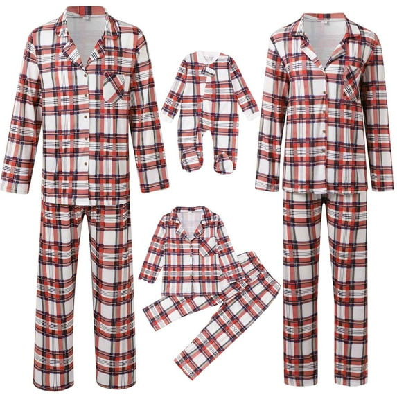Gyexs Christmas Pajamas for Family, Plaid Button Down Shirts Pants 2PC Pajama Sets, Family Matching Pjs (Child, Red, 10 Years)