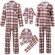 GYEXS Christmas Pjs for Family, Plaid Button Down Shirts Pants 2PC Pajama Sets, Family Matching Pjs (Adult, Red, XXL)