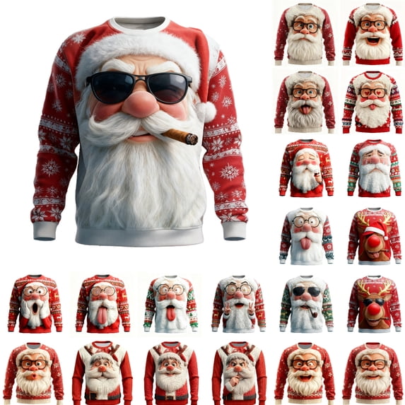 Gyexs Christmas Sweater Men Santa Party Funny 3D Graphic Long Sleeve Pullover Sweatshirts Crewneck Xmas Holiday Tops #11 Watermelon Red & Size L