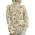 thumbnail image 1 of Gyexs Christmas Sweaters for Women Turtleneck Tops Thermal Thermal Winter Clothing Long Sleeve Xmas Printed Sweatshirts #06 Beige & Size L, 1 of 4