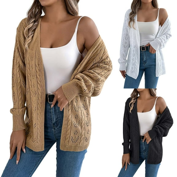Gyexs Chunky Cardigan Sweaters for Women Long Sleeve Crochet Cardigan Fall Winter Homewear Clothes (Khaki, Size M)