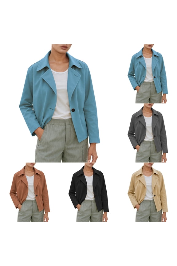 Cropped Blazers for Women Business Casual Formal One Long Sleeve Suit Jacket Fall Work Outerwear Coat, Black, Size S