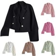 thumbnail image 1 of Gyexs Cropped Trench Coat for Women Pluss Size Lightweight Solid Long Sleeve Blazer Jackets Business Casual Fall Winter Tops, Khaki, Size XXXL, 1 of 7