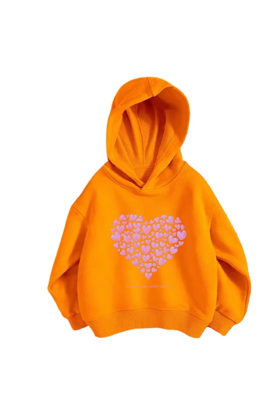 Cute Hoodies for Girls Heart Prints Oversized Pocket Drawstring Hooded Sweatshirt Fall Winter Hoodie Casual Wear 3-12 Years (#02 Orange, 5T)