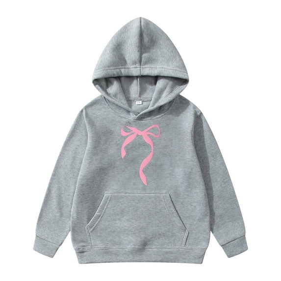 Gyexs Cute Hoodies for Girls Fashion Bowknot Print Preppy Hooded Sweatshirts Kids Pullover Long Sleeve School Outfits Z02 Grey & 4-5 Years