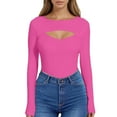 thumbnail image 1 of Gyexs Cute Long Sleeve Tops for Women Round Neck Ribbed Knit Fitted T-Shirts Open Chest Design for Going Out Tee RD2, Size XL, 1 of 6
