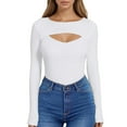thumbnail image 1 of Gyexs Cute Long Sleeve Tops for Women Round Neck Ribbed Knit Fitted T-Shirts Open Chest Design for Going Out Tee White, Size M, 1 of 5