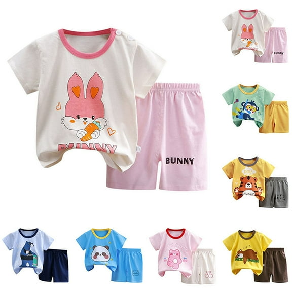 Gyexs Cute Summer Clothes for Toddler Baby Boys Girls 3-6 Months Cotton Breathable Pajamas Short Sleeve Outfits (Homewear, Orange)