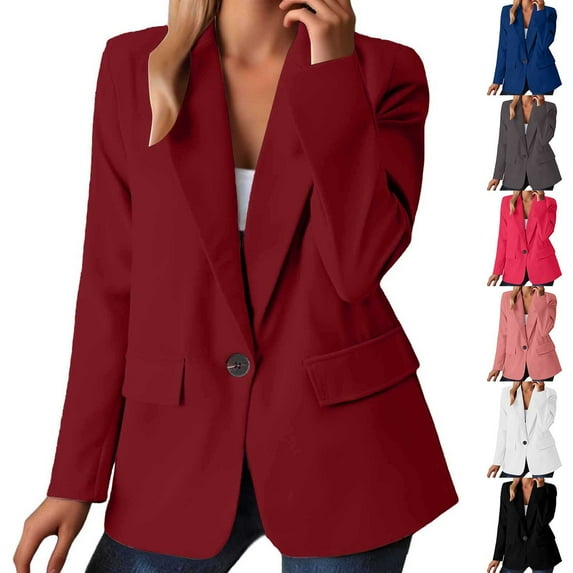Gyexs Dress Jackets for Women Open Front Business Work Long Sleeve Lightweight Blazers Casual Button Suit Jacket, Hot Pink, Size XXXL