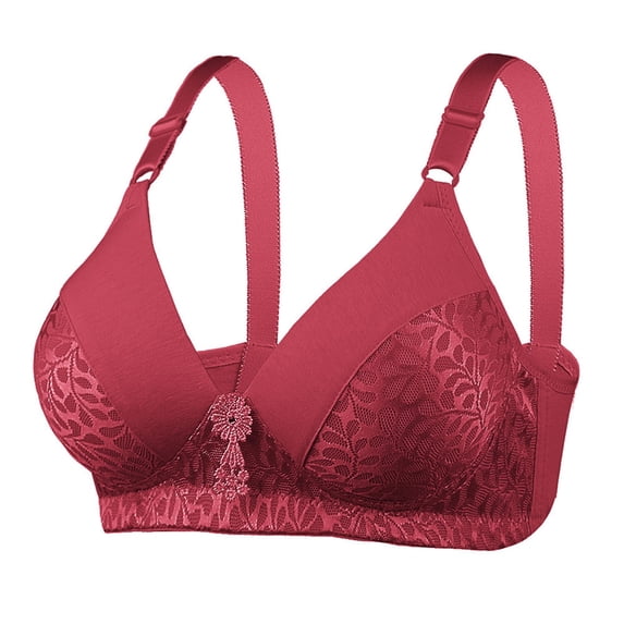 Gyexs Elderly Women Medium Cup Breathable Wirefree Bra Comfortable Jacquard Wrapped Underwear Bralettes for Women, Red, Size 36
