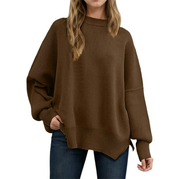 Gyexs Fall Sweaters for Women Casual Long Sleeve Crewneck Pullover Tops Warm Soft Wool Seamless Pullover Womens Winter Clothes, Coffee, Size M
