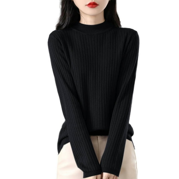 Gyexs Fall Sweaters for Women Casual Solid Color Petite Tops Knitwear Business Casual Work Blouses Fall Winter Outfits, Black, Size M