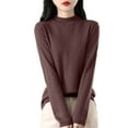 thumbnail image 1 of Gyexs Fall Sweaters for Women Neck Long Sleeve Fuzzy Knit Tops Warm Soft Wool Seamless Pullover Womens Winter Clothes, Brown, Size L, 1 of 3