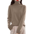 thumbnail image 1 of Gyexs Fall Sweaters for Women Solid Turtleneck Knit Sweater Knit Loose Thin Fall Winter Sweater Blouse Womens Winter Clothes, Khaki, Size S, 1 of 4