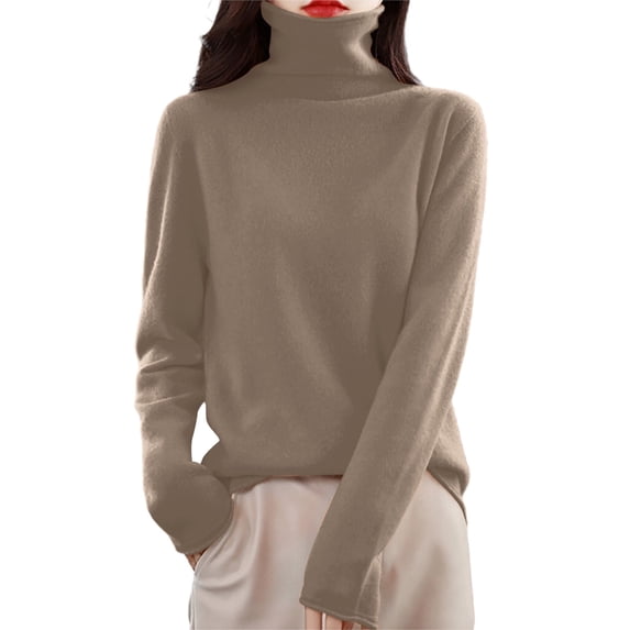 Gyexs Fall Sweaters for Women Solid Turtleneck Knit Sweater Knit Loose Thin Fall Winter Sweater Blouse Womens Winter Clothes, Khaki, Size S