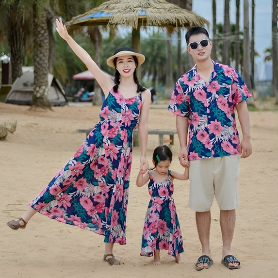 Gyexs Family Matching Hawaiian Outfits Dad and Son Beach Vacation Shirts Mommy Daughter Dress Clothes in Day Dream (#04 Pink, 2-3 Years)
