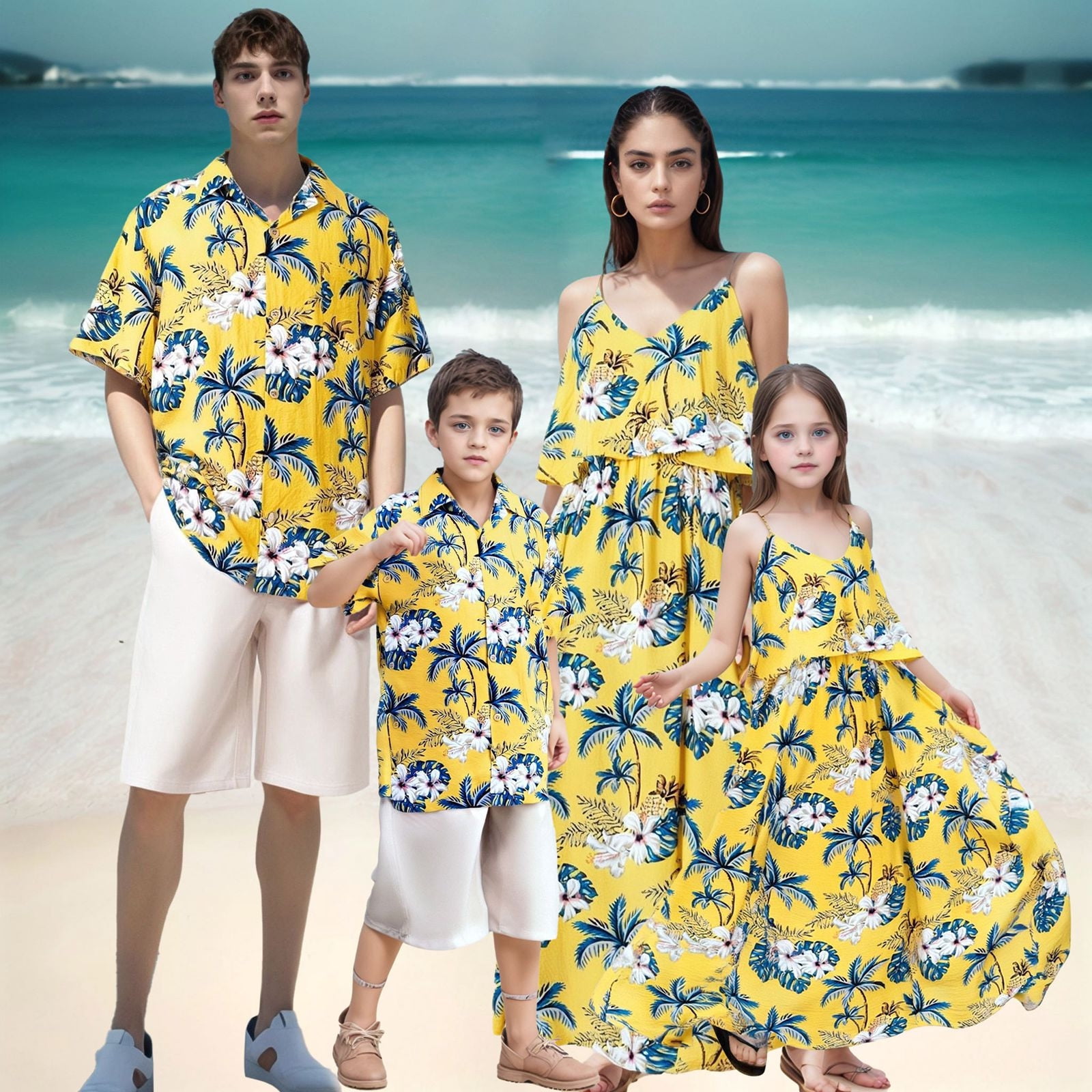 PATPAT Hawaiian Family Matching Outfits - Tropical Plant Flower Print Shirt & Shorts Set