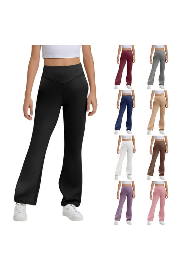 Flare Pants for Girls Size 5-14, School Uniform Pants Elastic High Waist Dress Pants Z02 Brown 5-6 Years