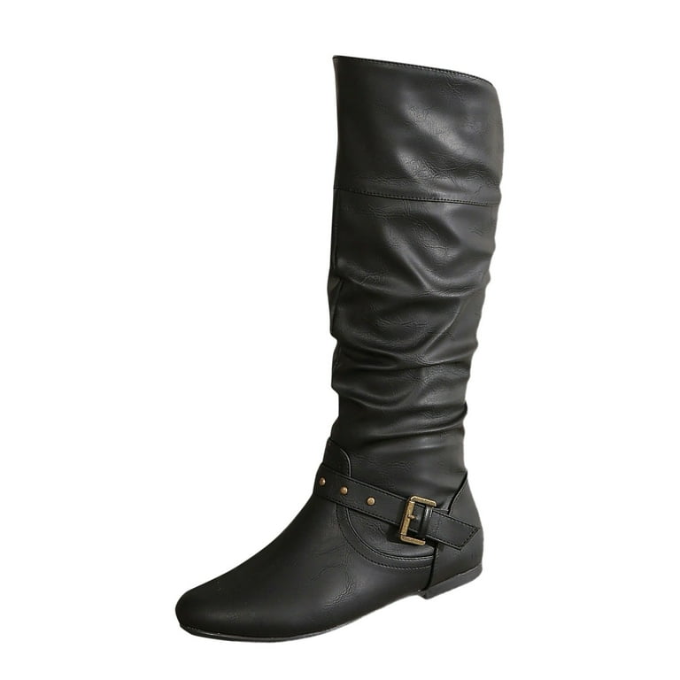 Gyexs Flat Knee High Boots for Women Wide Calf Comfortable Low