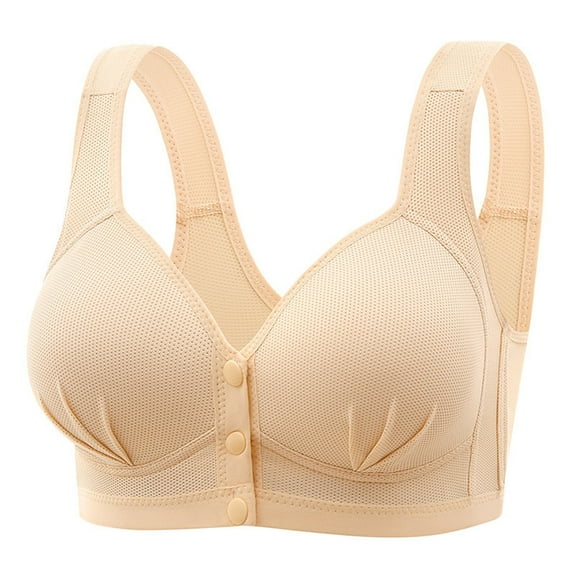 Gyexs Front Closure Wireless Bra for Women Full Coverage Support Large Bust Comfortable No Underwire, Beige, Size 44