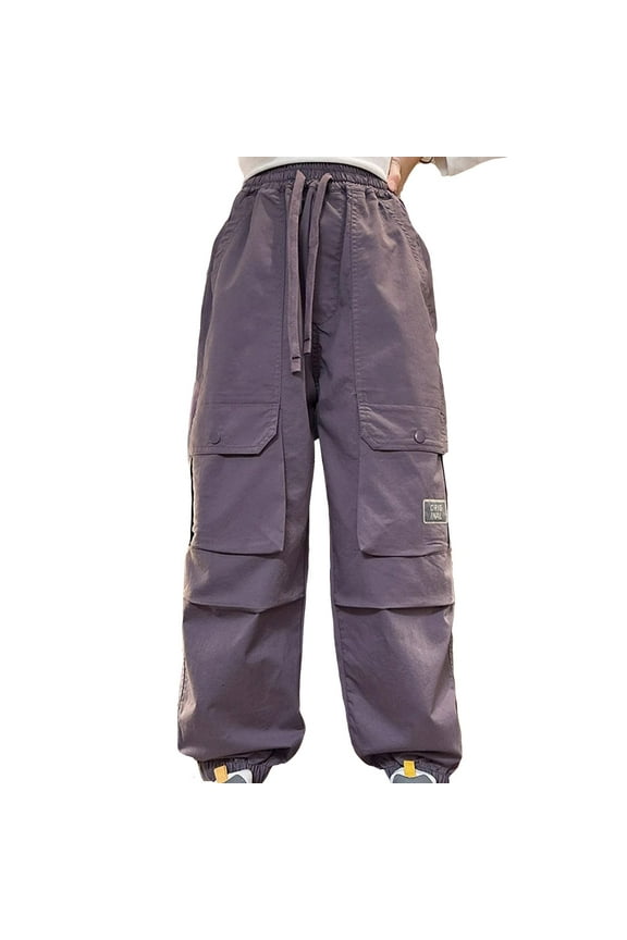 Girls Cargo Pants Hop Drawstring Pants Waterproof Outdoor Cargo Pants Jogger Drawstring Cargo Jogger Pants Kids Clothes Z04 Purple 8-10 Years