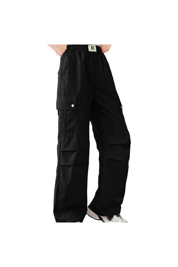 Girls Cargo Pants Size 10-12 Active Basic Cargo Jogpants Lounge Joggers Trousers Elastic Waist Casual Jogger Pants Teen Girl Trendy Clothes Black 5-6 Years