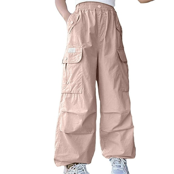 Gyexs Girls Cargo Pants Size 10-12 Hop Drawstring Pants Heart Embroidered Denim Pants High Waist Parachute Pants Teen Girl Trendy Clothes Pink 11-12 Years