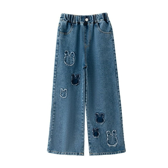 Gyexs Girls Cargo Pants Size 14-16 High Waist Parachute Pants Heart Embroidered Denim Pants Hop Drawstring Pants Girl Clothes Blue 7-8 Years
