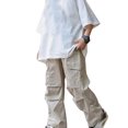 thumbnail image 1 of Gyexs Girls Flare Jeans Baggy Stretchy Wide Leg Streetwear Parachute Baggy Joggers Pants Heart Embroidered Denim Pants Teen Girl Clothes Z03 Beige 4-5 Years, 1 of 8