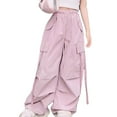 thumbnail image 1 of Gyexs Girls Flare Jeans High Waist Parachute Pants Waterproof Outdoor Cargo Pants Jogger Drawstring Cargo Jogger Pants Kids Clothes Pink 8-10 Years, 1 of 7