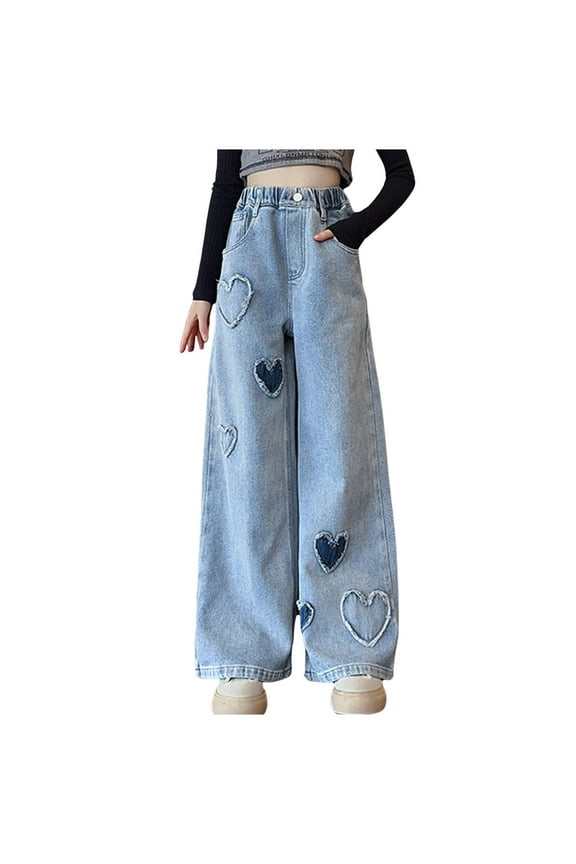 Girls Flare Jeans Size 8-10 Trendy Jogger Trousers Hop Drawstring Pants Elastic Waist Casual Jogger Pants Kids Clothes Z03-Blue 8-10 Years