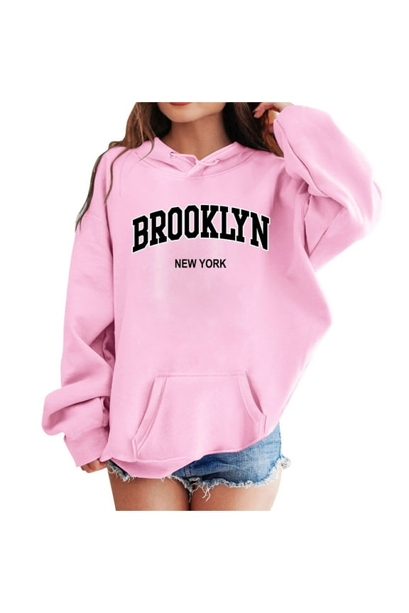 Girls Hoodies,Boys Long Sleeve Brooklyn Letter Hooded Sweatshirts Pink,Big & Tall