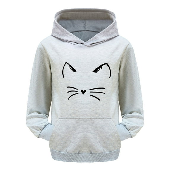 Gyexs Girls Hoodies,Boys Long Sleeve Cute Cat Graphics Hooded Sweatshirts Grey,Toddler