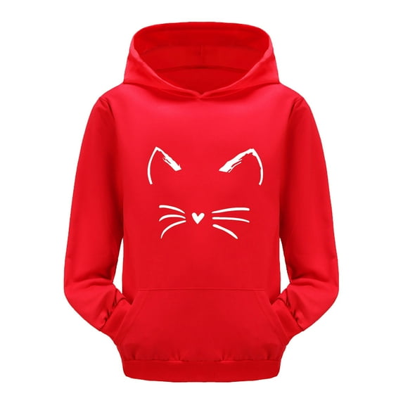 Gyexs Girls Hoodies,Boys Long Sleeve Cute Cat Graphics Hooded Sweatshirts Red,Toddler