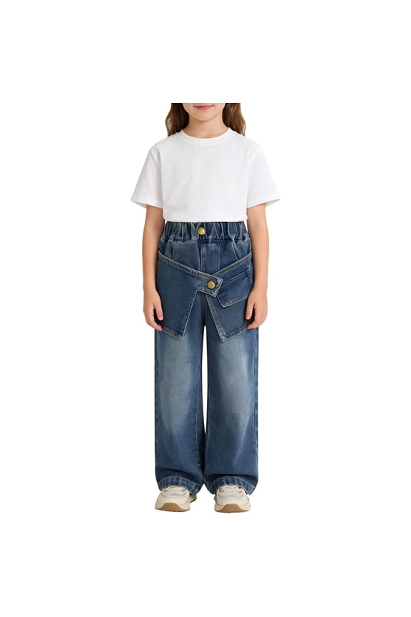 Girls Joggers Pants Flowy Elastic Waist Summer Beach Pants Lightweight Loose Boho Casual Trousers Z10 Blue, 3-4 Years
