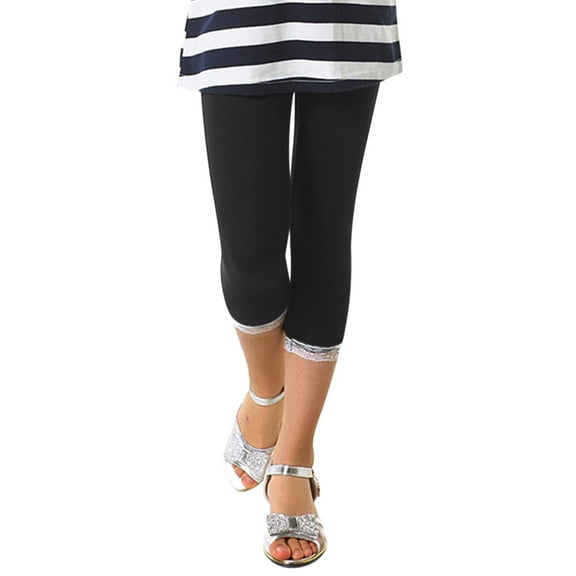 Gyexs Girls Leggings Size 7-8 Everyday Wear Sportswear Solid Color Casual High Waisted Stretchy (Black, 7-8 Years)