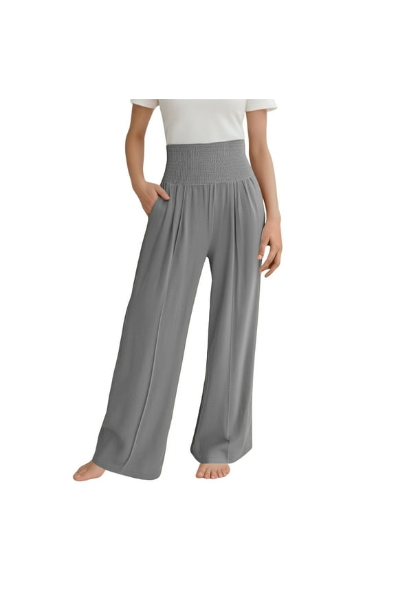 Girls Linen Palazzo Pants Summer Boho Wide Leg High Waist Casual Lounge Pant 2025 Beach Travel Vacation Outfits (Sportswear, Z01 Grey, 6-7 Years)