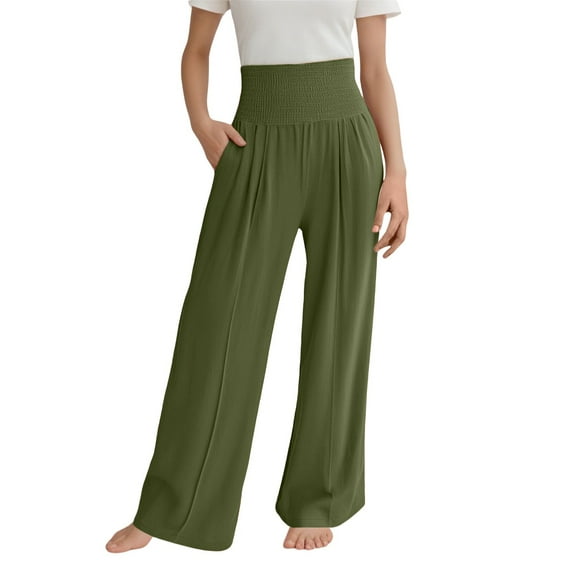 Gyexs Girls Linen Palazzo Pants Summer Boho Wide Leg High Waist Casual Lounge Pant 2025 Beach Travel Vacation Outfits (Sportswear, Z01 Green, 6-7 Years)