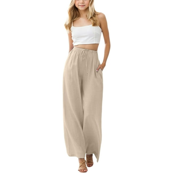 Gyexs Girls Wide Leg Pants Elastic Waist Drawstring Sweat Pants Girl's Fashion Lightweight Cargo Pants Girls Sweat Pants (Beige, 4-5 Years)