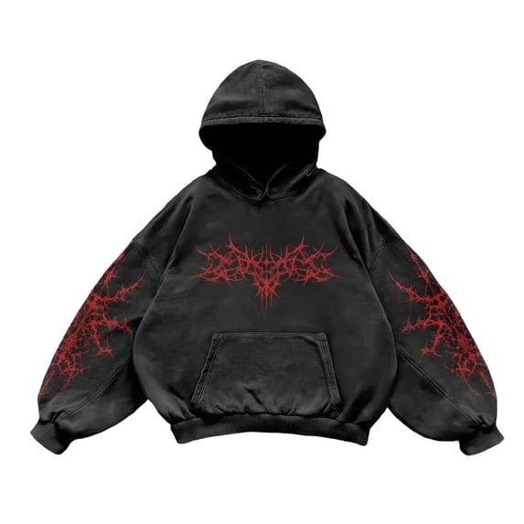 Gyexs Halloween Gothic Graphic Hoodies Men Washed Pullover Sweatshirt Fall Winter Clothing