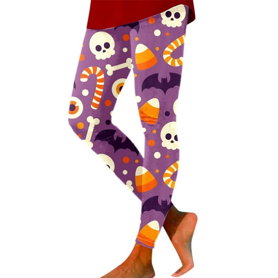 Gyexs Halloween Leggings for Women Plus Size Funny Graphic High Waist Skinny Leggings Pumpkin Ghost Printed Gym Yoga Pants Fashion Fall Winter Clothes #06 Blue Size L