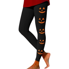 Gyexs Halloween Leggings for Women Plus Size Pumpkin Printed Pajamas Pants Soft Stretch Printed Gym Yoga Pants Womens Halloween Apparel #01 Black Size L