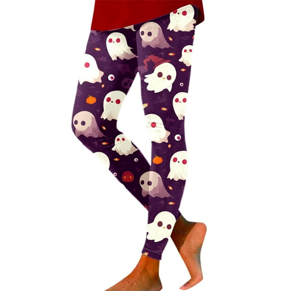 Gyexs Halloween Leggings for Women Plus Size Soft Stretchy Printed Pajamas Pants Elastic Waistband Party Yoga Pants Women's Halloween Fashion #09 Light Blue Size XL